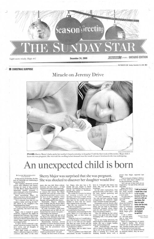 TORONTO STAR 2000-12-24 Miracle baby (CANCER SCAM)